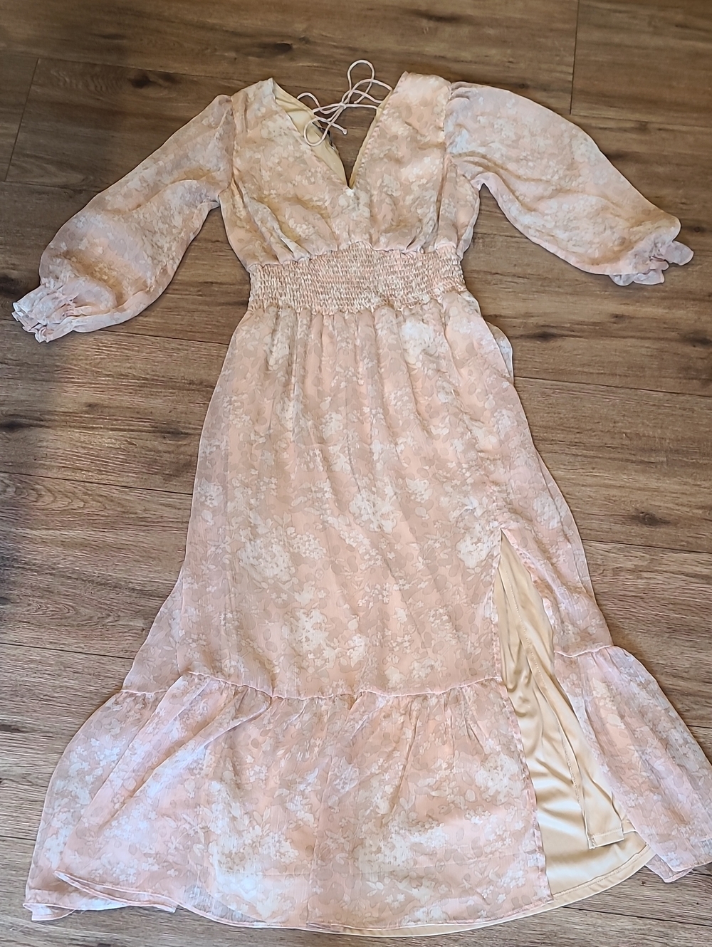 EUC. boho cottagecore floral chiffon maxi dress, Blush, Neutral, Lightweight, M - Picture 2 of 9